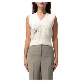 Liu Jo V-neck Knitwear, female, White, L, Stylish Top with Closed Neck