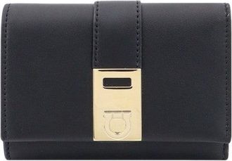 Ferragamo Sleek Calfskin Wallet With Gold-Tone Clasp