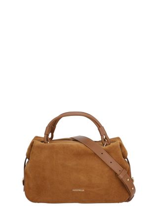 Coccinelle Small Brown Suede Leather Shoulder Bag with Golden Logo