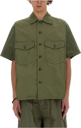 Needles S/S Fatigue Shirt - Back Sateen - Heren - Korte mouwen Overhemden - Groen - S - Overhemden