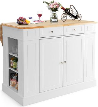 Costway Isla De Cocina Con Almacenamiento, Carrito De Cocina, Carro De Servicio Con Encimera De Madera, Cajones, Estantes Laterales Y 2 Puertas, Carrito De Co