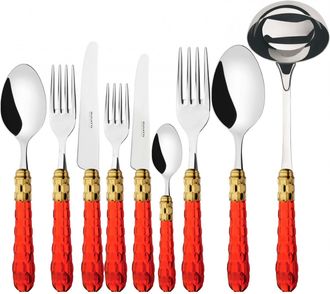 Bugatti Cristallo Ghiera Dorata, Posate Set 75 Pz, Scatola Weng&egrave; - Colore: Rosso