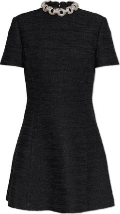 Valentino Garavani Tweedjurk met Kristallen bij de Halslijn - Dames - Korte kleedjes - Zwart - XS - Tweed - Kleedjes