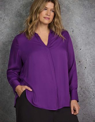 Live Unlimited London Womens Purple V Neck Collared Shirt - Size: 22