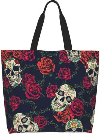 Generic Flower Rose Skull Women Handbag Waterproof Carry Bag Eco Friendly Shoulder Bags For Picnic Casual Travel