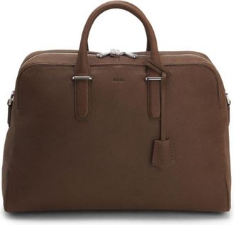 BOSS Grained-leather duffel bag with embossed logo