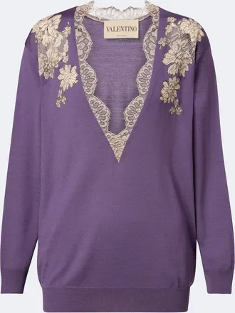 Valentino Lace-trimmed virgin wool sweater