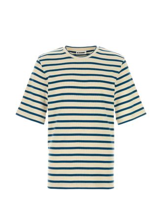 Jil Sander Cream/Blue Horizontal Stripe Cotton T-Shirt