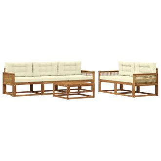 vidaXL Conjunto De Sof&aacute;s De Exterior Con Coj&iacute;n 6 Pcs Natural Y Crema Vidaxl