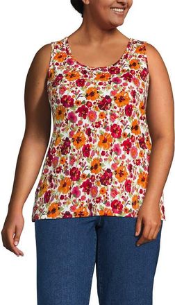 Lands End Cotton Tank Top in White/hot Pink Painted Blooms at Nordstrom, Size 2X