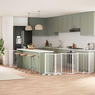 vidaXL Puerta De Perros Plegable 15 Paneles Madera &Aacute;lamo Blanca 750 Cm Vidaxl