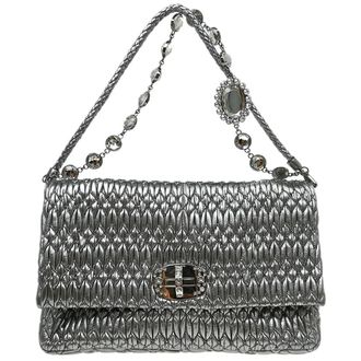 Miu Miu Nappa Matelass&egrave; Leather Silver Leather Handbag (Pre-Owned)