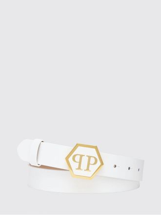Philipp Plein Smooth Leather Belt with Hexagon Monogram Buckle