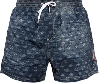 Dsquared2 Monogram Zwemshorts - Heren - Strandmode - Blauw - M - Leer - Badmode