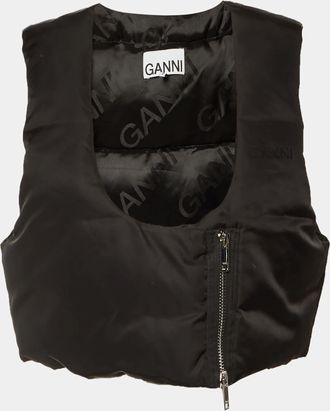 Ganni Ganni Black Padded Asymmetric Cropped Vest