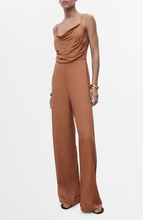 Mango Cowl Neck Wide Leg Jumpsuit in Brown at Nordstrom Rack, Size X-Small