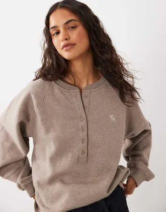 Abercrombie & Fitch felpa serafino con logo Icon color visone-Neutro