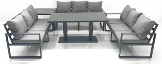 Fimous Fimous 9 Seater Garden Sofa Set Aluminium Furniture Rising Dining Tabe Set with Side Table Dark Grey