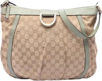 Gucci Pre-owned Canvas Crossbody Bag - Dames - Vintage Schoudertas - Beige - ONE Size - Leer - Vintage