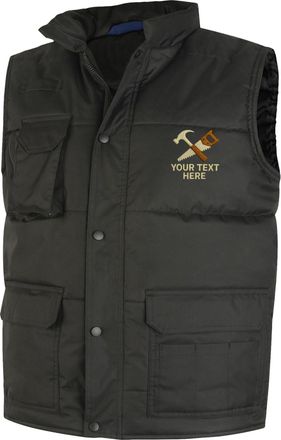 Generic Personalised Embroidered Carpenter Logo Body Warmer, Personalised Workwear Uniform with Text, Unisex Gilet Vest Black