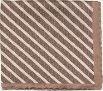 Brunello Cucinelli Mens Silk Diagonal Stripe Pocket Square