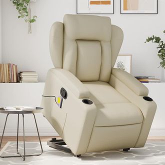 vidaXL Vidaxl - Sill&oacute;n Reclinable De Masaje De Pie Cuero Artificial Color Crema