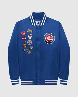 Starter Mens Chicago Cubs Varsity Satin Full Snap Jacket In Chicago Cubs Blue
