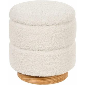 Beliani Pouf imbottito in morbido tessuto boucl&egrave; bianco con contenitore Ogden
