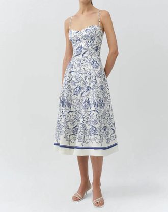 Jonathan Simkhai Analise Linen Bustier Midi Dress In Blueberry Multi