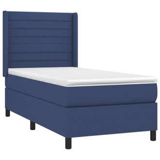 vidaXL Cama Box Spring Colch&oacute;n Y Luces Led Tela Azul 90x200 Cm Vidaxl