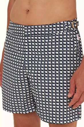 Orlebar Brown Ribbon Print Mid-Length Bulldog Swim Shorts In White/iris