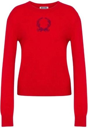 Moschino Wool-blend Pullover Laurel Crown - Dames - Ronde hals truien - Rood - XS - Wol - Truien & Vesten
