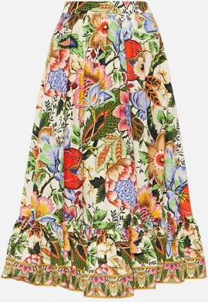 Etro High-rise floral cotton midi skirt