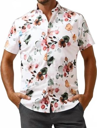 Stone Rose Nova Watercolor Floral Shirt In White