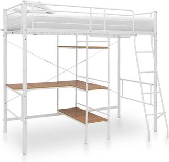 vidaXL Vidaxl - Cama Litera Con Mesa Sin Colch&oacute;n Metal Blanco 90x200 Cm