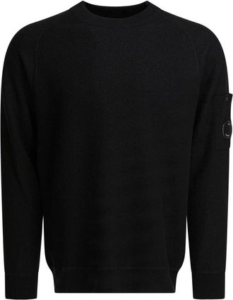 C.P. Company Felted Wool And Cotton Sweater - Heren - Ronde hals truien - Zwart - S - Katoen - Truien & Vesten