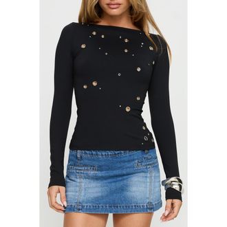 Princess Polly Ryka Eyelet Top in Black at Nordstrom, Size 2