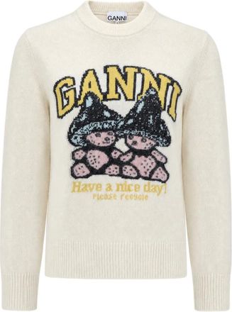 Ganni Jersey de cuello redondo - Knitwear - Mujer - Blanco - XS
