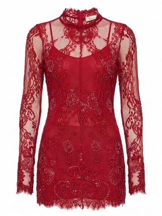 Blumarine Short Lace Dress With Embroidery