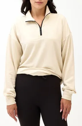 Threads 4 Thought Nyla Fleece Half Zip Pullover in Tapioca/black at Nordstrom, Size X-Large