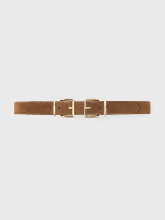 Maje Double Buckle Suede Belt - Camel - Maje