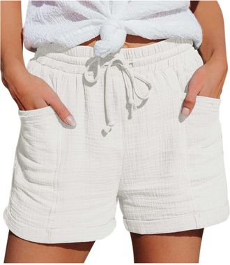 Generic Womens Italian Shorts Ladies Summer Cotton Turn-Up 3/4 Cropped Printed Trousers Elasticated Drawstring Knee-Length Denim Magic Shorts Linen Pants for 