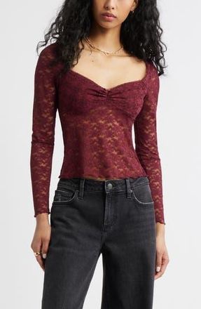BP. Pretty Lace Top in Burgundy Tannin at Nordstrom Rack, Size Small
