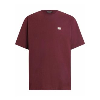 Dolce & Gabbana T-Shirts, male, Red, 2XL, Plaque Logo T-Shirt