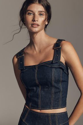Maeve Sleeveless Denim Buckle-Strap Top