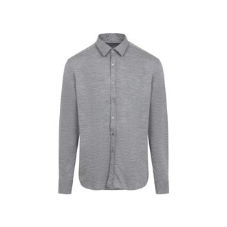 Canali Classic Long-Sleeve Wool Shirt With Button-Down Front