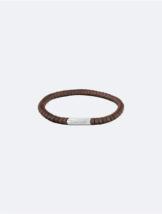 Calvin Klein Mens Curved Beaded Bracelet - Brown - OS