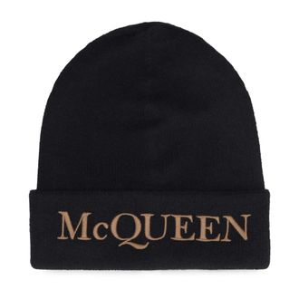 Alexander McQueen Accessoires, Heren, Zwart, ONE Size, Embroidered Logo Beanie