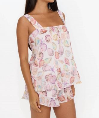 Show me your Mumu Layla Tie-Front & Flowy Shorts Set In Shoreline Shells