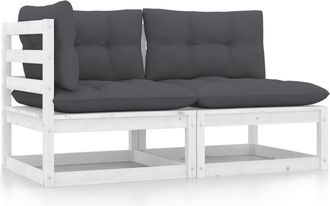 vidaXL Set De Muebles De Jard&iacute;n 2 Pzas Con Cojines Madera Pino Blanco Vidaxl